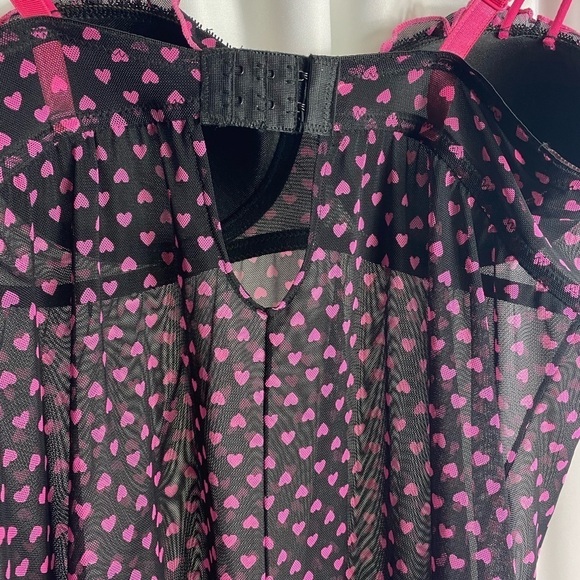 Barbie Per Lei Vintage Y2K Heart Print Black Pink Sheer Lingerie Babydoll Teddy - Picture 5 of 6